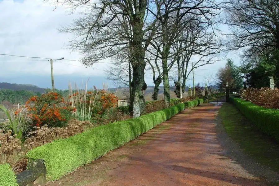 Viale di querce che conduce al portale in pietra del Pazo de Ferreiroá.